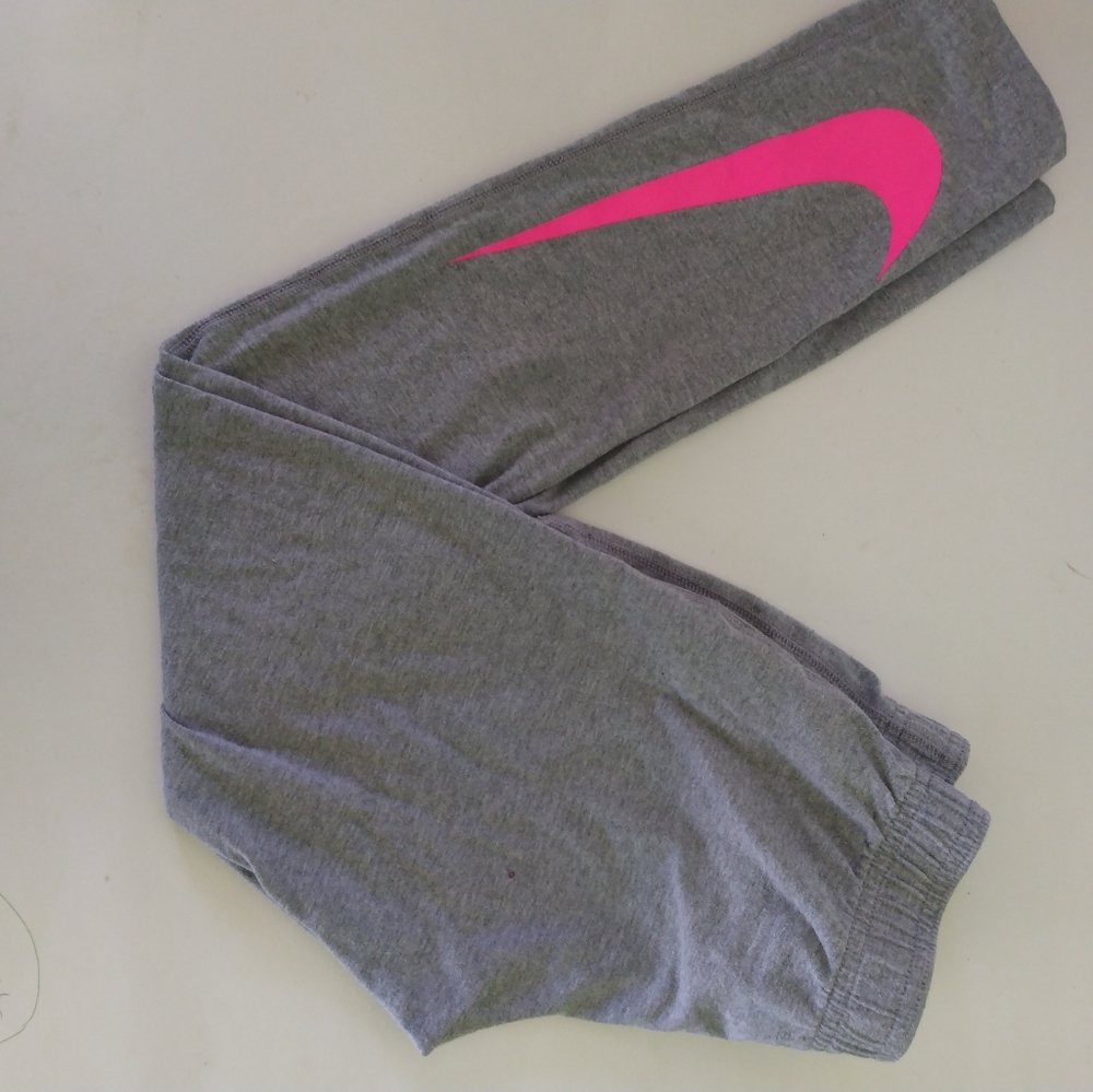 Nike grey with pink checkmark leggings girls med
